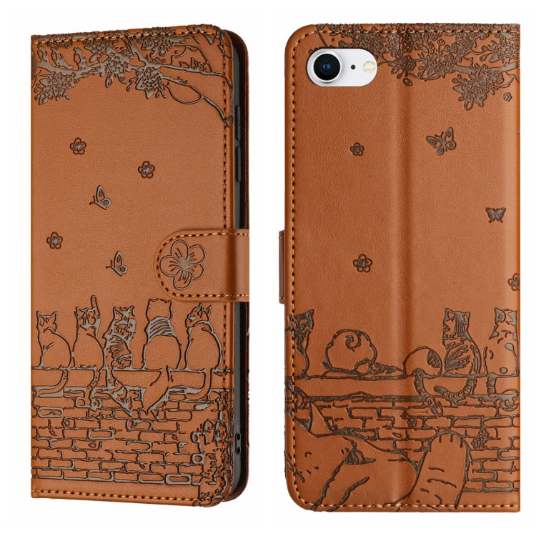 Cat Embossing Pattern Leather Phone Case with Lanyard, For iPhone 16e / 17e, For iPhone 17 Pro Max, For iPhone 17 Pro, For iPhone 17, For iPhone Air, For iPhone 16 Pro Max, For iPhone 16 Pro, For iPhone 16 Plus, For iPhone 16