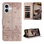 Cat Embossing Pattern Leather Phone Case with Lanyard, For iPhone 16e / 17e, For iPhone 17 Pro Max, For iPhone 17 Pro, For iPhone 17, For iPhone Air, For iPhone 16 Pro Max, For iPhone 16 Pro, For iPhone 16 Plus, For iPhone 16