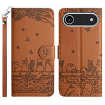 Cat Embossing Pattern Leather Phone Case with Lanyard, For iPhone 16e / 17e, For iPhone 17 Pro Max, For iPhone 17 Pro, For iPhone 17, For iPhone Air, For iPhone 16 Pro Max, For iPhone 16 Pro, For iPhone 16 Plus, For iPhone 16