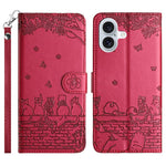 Cat Embossing Pattern Leather Phone Case with Lanyard, For iPhone 16e / 17e, For iPhone 17 Pro Max, For iPhone 17 Pro, For iPhone 17, For iPhone Air, For iPhone 16 Pro Max, For iPhone 16 Pro, For iPhone 16 Plus, For iPhone 16