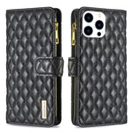 Diamond Lattice Zipper Wallet Leather Flip Phone Case, For iPhone 17 Pro Max, For iPhone 17 Pro, For iPhone 17, For iPhone Air, For iPhone 16 Pro Max, For iPhone 16 Pro, For iPhone 16 Plus, For iPhone 16