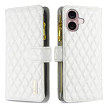 Diamond Lattice Zipper Wallet Leather Flip Phone Case, For iPhone 17 Pro Max, For iPhone 17 Pro, For iPhone 17, For iPhone Air, For iPhone 16 Pro Max, For iPhone 16 Pro, For iPhone 16 Plus, For iPhone 16