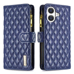 Diamond Lattice Zipper Wallet Leather Flip Phone Case, For iPhone 17 Pro Max, For iPhone 17 Pro, For iPhone 17, For iPhone Air, For iPhone 16 Pro Max, For iPhone 16 Pro, For iPhone 16 Plus, For iPhone 16