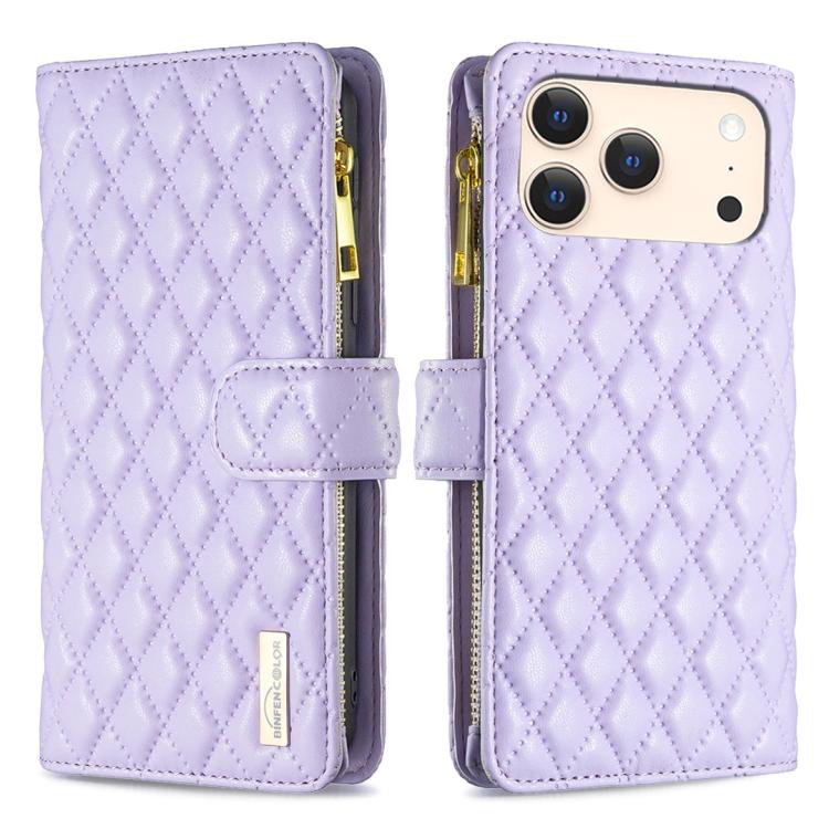 Diamond Lattice Zipper Wallet Leather Flip Phone Case, For iPhone 17 Pro Max, For iPhone 17 Pro, For iPhone 17, For iPhone Air, For iPhone 16 Pro Max, For iPhone 16 Pro, For iPhone 16 Plus, For iPhone 16