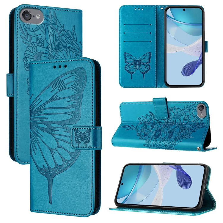 غطاء هاتف من الجلد بنقشة فراشة بارزة، لهواتف iPhone 15، iPod Touch 7 / 6 / 5