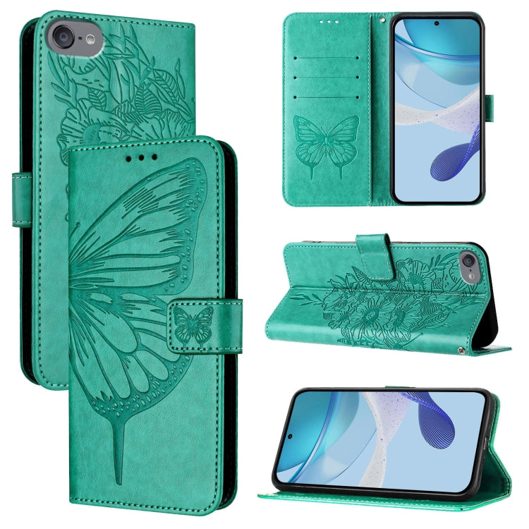 غطاء هاتف من الجلد بنقشة فراشة بارزة، لهواتف iPhone 15، iPod Touch 7 / 6 / 5