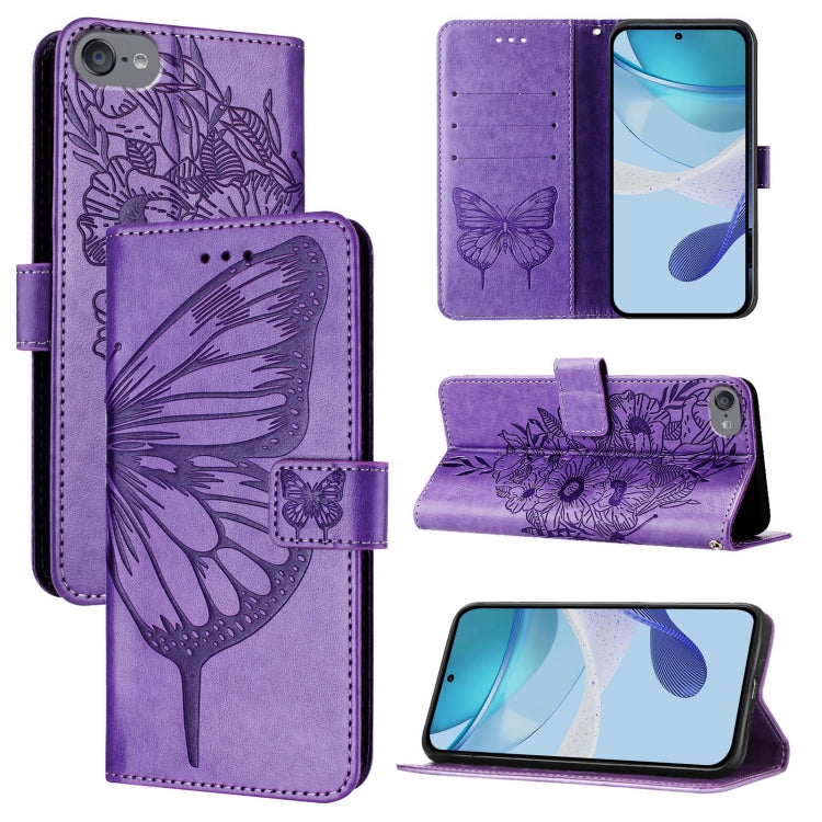 غطاء هاتف من الجلد بنقشة فراشة بارزة، لهواتف iPhone 15، iPod Touch 7 / 6 / 5