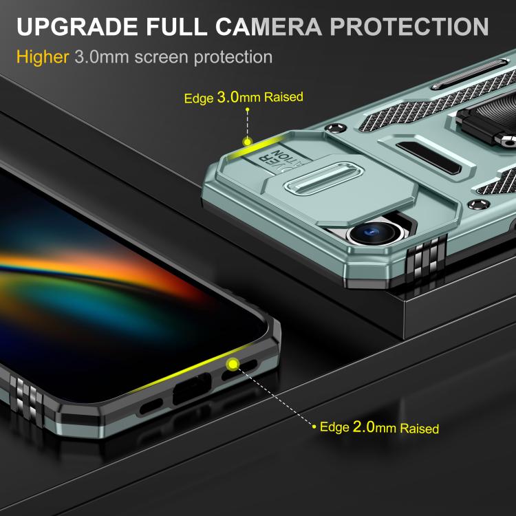 غطاء هاتف بدرع كاميرا من PC + TPU، لهواتف iPhone 17e / 16e، iPhone 17 Pro Max، iPhone 17 Pro، iPhone 17، iPhone Air، iPhone 16 Pro Max