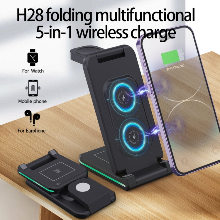 H28 شاحن لاسلكي متعدد الوظائف قابل للطي 5 في 1 بقدرة 15W، H28