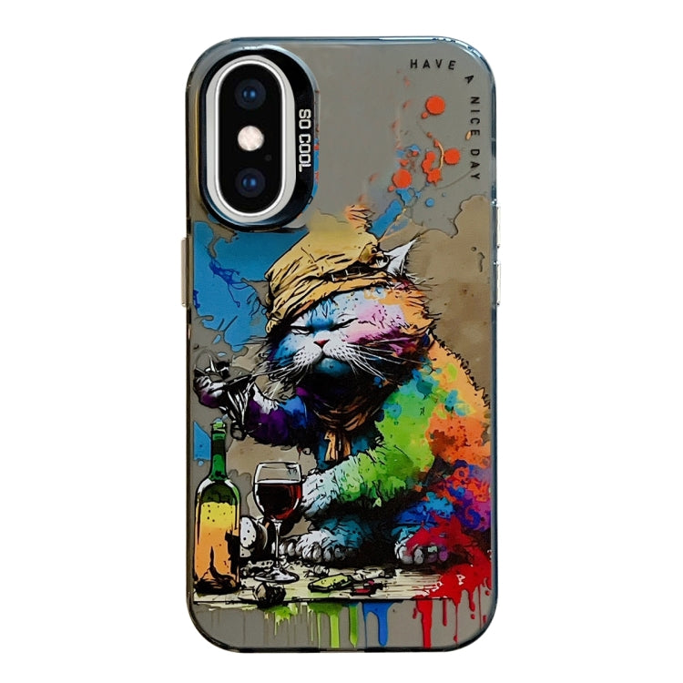 غطاء هاتف من سلسلة لوحات الزيت بنقشة حيوانات، PC + TPU، لهاتف iPhone XS Max
