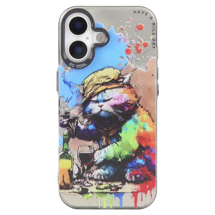 غطاء هاتف من PC + TPU بنقشة لوحات زيتية بنمط حيوانات، لهاتف iPhone 17