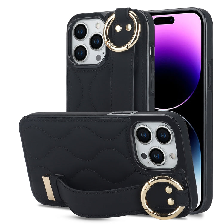 Non-slip Full Coverage Ring PU Phone Case with Wristband, For iPhone 14 Pro, For iPhone 14 Pro Max, For iPhone 13 Pro Max, For iPhone 13 Pro, For iPhone 13, For iPhone 13 mini