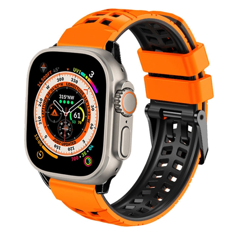 سوار ساعة سيليكون بحزام مزدوج من التويل مع إبزيم، لساعات Apple Watch Ultra مقاس 49 مم، Apple Watch SE 2023 مقاس 44 مم، Apple Watch SE 2023 مقاس 40 مم، Apple Watch Ultra 2 مقاس 49 مم، Apple Watch Series 9 مقاس 45 مم