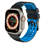 سوار ساعة سيليكون بحزام مزدوج من التويل مع إبزيم، لساعات Apple Watch Ultra مقاس 49 مم، Apple Watch SE 2023 مقاس 44 مم، Apple Watch SE 2023 مقاس 40 مم، Apple Watch Ultra 2 مقاس 49 مم، Apple Watch Series 9 مقاس 45 مم