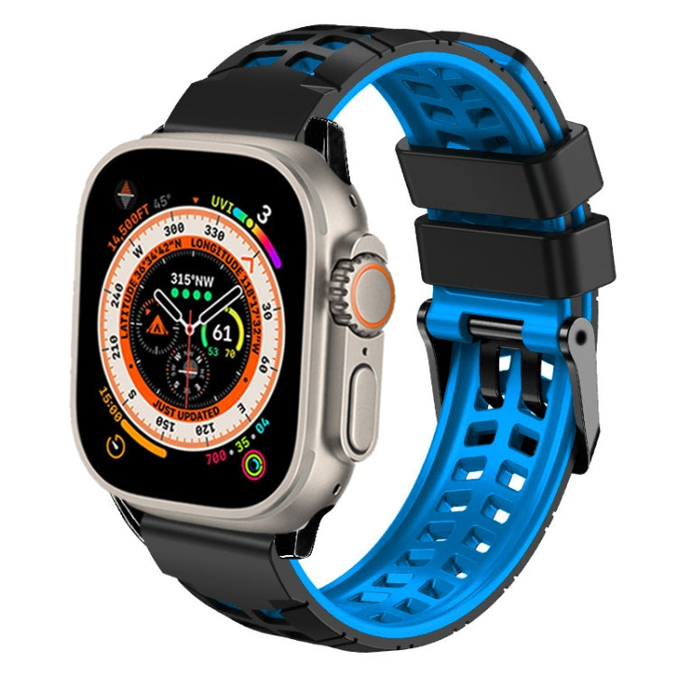 سوار ساعة سيليكون بحزام مزدوج من التويل مع إبزيم، لساعات Apple Watch Ultra مقاس 49 مم، Apple Watch SE 2023 مقاس 44 مم، Apple Watch SE 2023 مقاس 40 مم، Apple Watch Ultra 2 مقاس 49 مم، Apple Watch Series 9 مقاس 45 مم