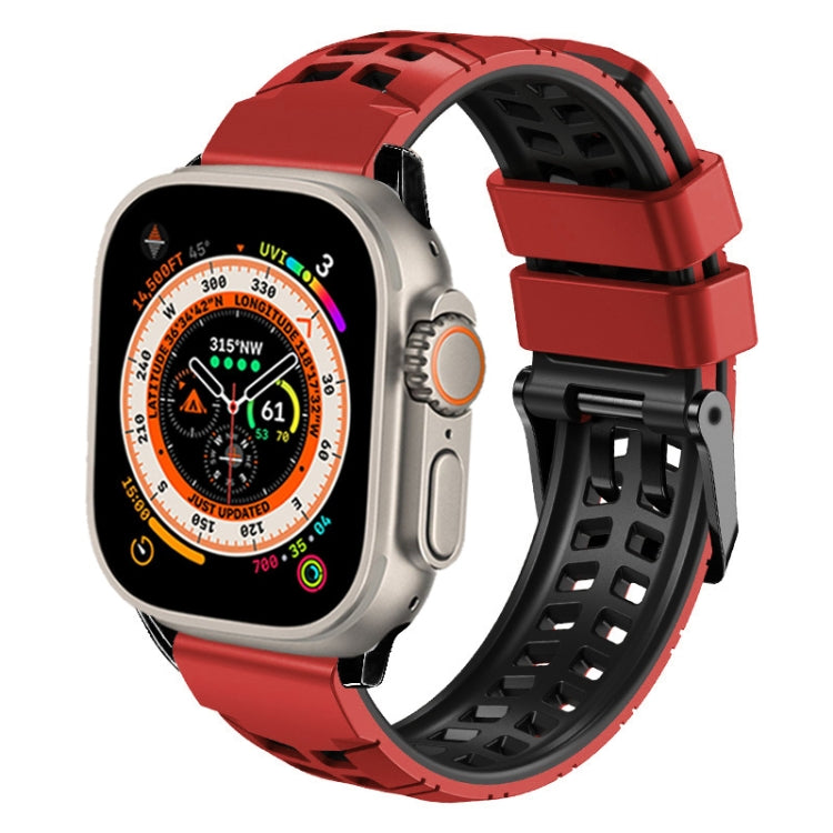سوار ساعة سيليكون بحزام مزدوج من التويل مع إبزيم، لساعات Apple Watch Ultra مقاس 49 مم، Apple Watch SE 2023 مقاس 44 مم، Apple Watch SE 2023 مقاس 40 مم، Apple Watch Ultra 2 مقاس 49 مم، Apple Watch Series 9 مقاس 45 مم