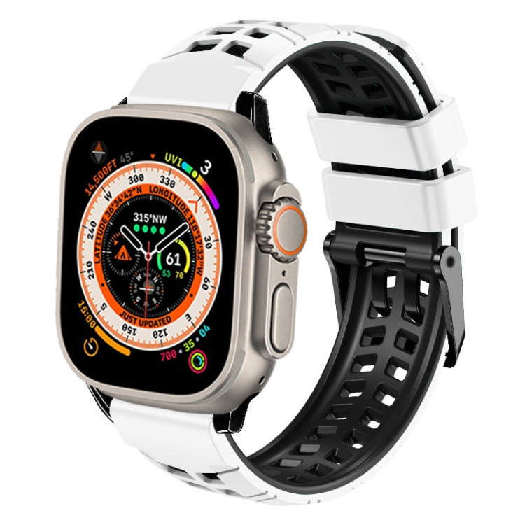 سوار ساعة سيليكون بحزام مزدوج من التويل مع إبزيم، لساعات Apple Watch Ultra مقاس 49 مم، Apple Watch SE 2023 مقاس 44 مم، Apple Watch SE 2023 مقاس 40 مم، Apple Watch Ultra 2 مقاس 49 مم، Apple Watch Series 9 مقاس 45 مم