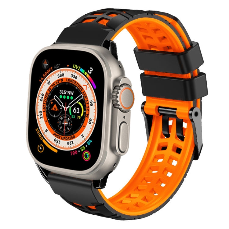 سوار ساعة سيليكون بحزام مزدوج من التويل مع إبزيم، لساعات Apple Watch Ultra مقاس 49 مم، Apple Watch SE 2023 مقاس 44 مم، Apple Watch SE 2023 مقاس 40 مم، Apple Watch Ultra 2 مقاس 49 مم، Apple Watch Series 9 مقاس 45 مم