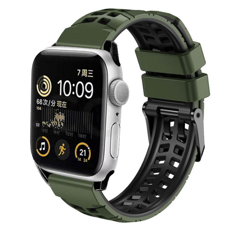 سوار ساعة سيليكون بحزام مزدوج من التويل مع إبزيم، لساعات Apple Watch Ultra مقاس 49 مم، Apple Watch SE 2023 مقاس 44 مم، Apple Watch SE 2023 مقاس 40 مم، Apple Watch Ultra 2 مقاس 49 مم، Apple Watch Series 9 مقاس 45 مم
