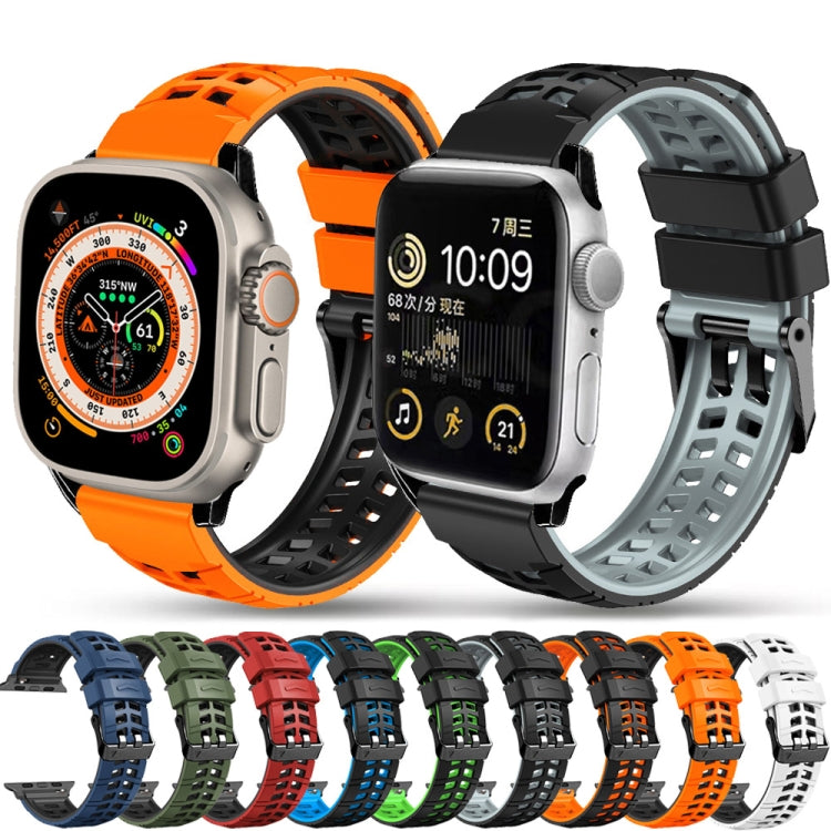 سوار ساعة سيليكون بحزام مزدوج من التويل مع إبزيم، لساعات Apple Watch Ultra مقاس 49 مم، Apple Watch SE 2023 مقاس 44 مم، Apple Watch SE 2023 مقاس 40 مم، Apple Watch Ultra 2 مقاس 49 مم، Apple Watch Series 9 مقاس 45 مم