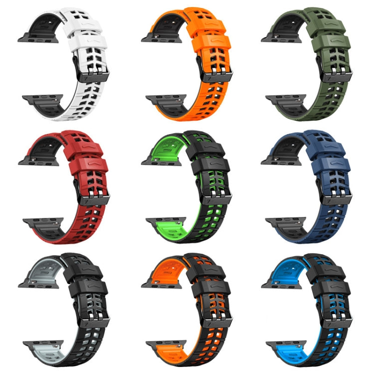 سوار ساعة سيليكون بحزام مزدوج من التويل مع إبزيم، لساعات Apple Watch Ultra مقاس 49 مم، Apple Watch SE 2023 مقاس 44 مم، Apple Watch SE 2023 مقاس 40 مم، Apple Watch Ultra 2 مقاس 49 مم، Apple Watch Series 9 مقاس 45 مم
