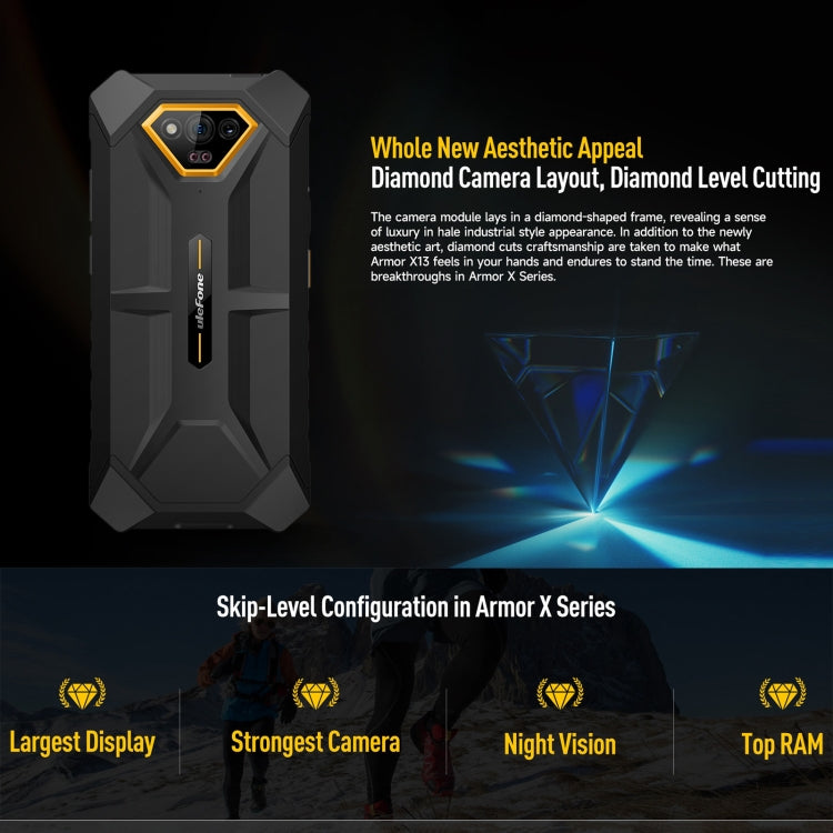 Ulefone Armor X13, IP68/IP69K Rugged Phone, 6.52 inch Android 15 MediaTek Helio G36 Octa Core, Network: 4G, NFC, OTG, 6GB+64GB