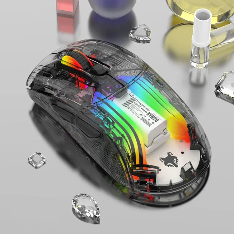 XUNFOX XYH20RGB 2.4G + BT + Wired Transparent 2400DPI RGB Light Gaming Mouse, 2.4G + BT + Wired