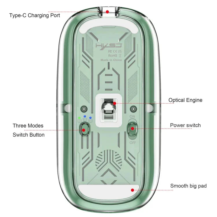 HXSJ T900 Transparent Magnet Three-mode Wireless Gaming Mouse