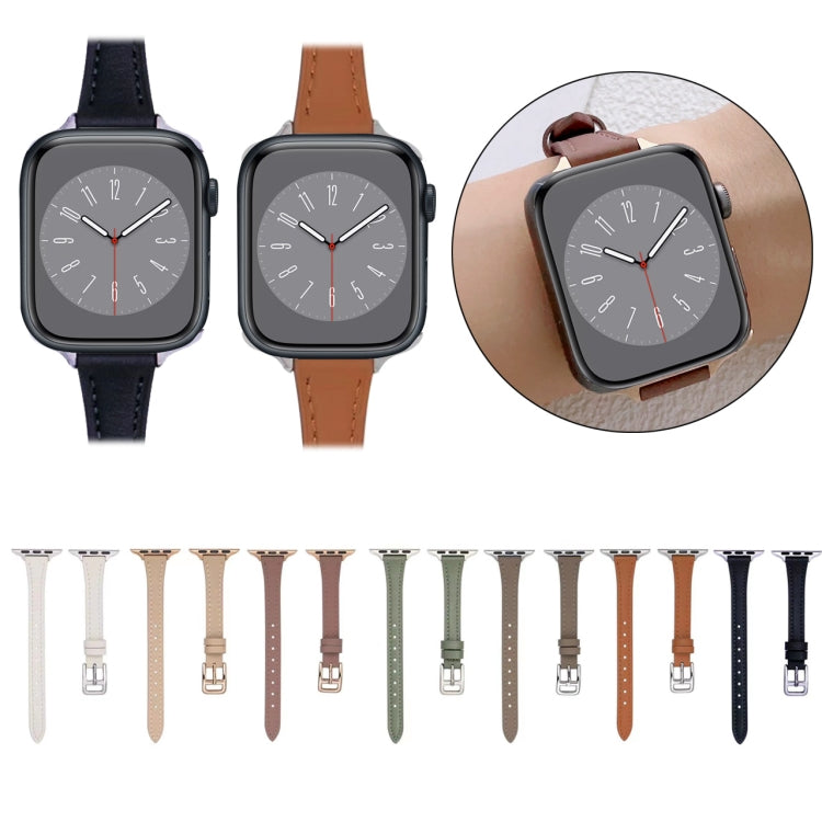 T-shaped Slim Genuine Leather Watch Band, For Apple Watch Series 9 41mm, For Apple Watch Ultra 49mm, For Apple Watch Series 8 41mm, For Apple Watch Series 8 45mm, For Apple Watch SE 2022 40mm, For Apple Watch SE 2022 44mm