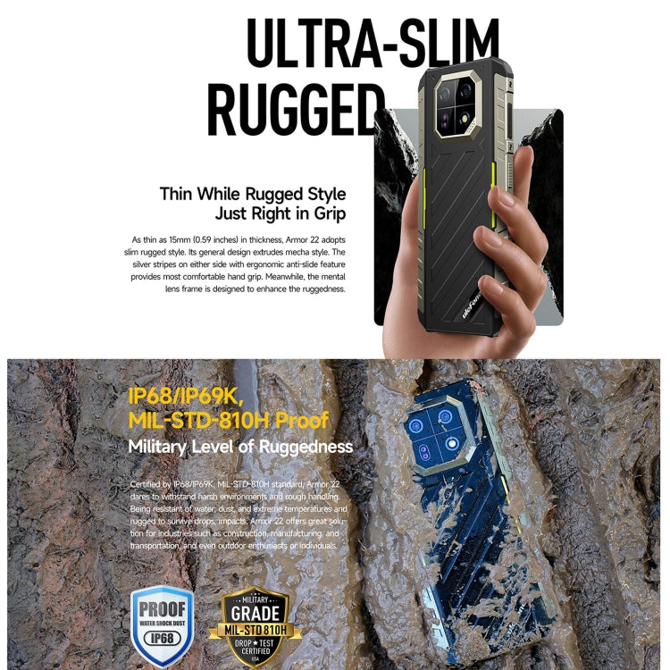 Ulefone Armor 22, IP68/IP69K Rugged Phone, 6.58 inch Android 15 MediaTek Helio G96 Octa Core, Network: 4G, NFC, OTG, 8GB+128GB, 8GB+256GB