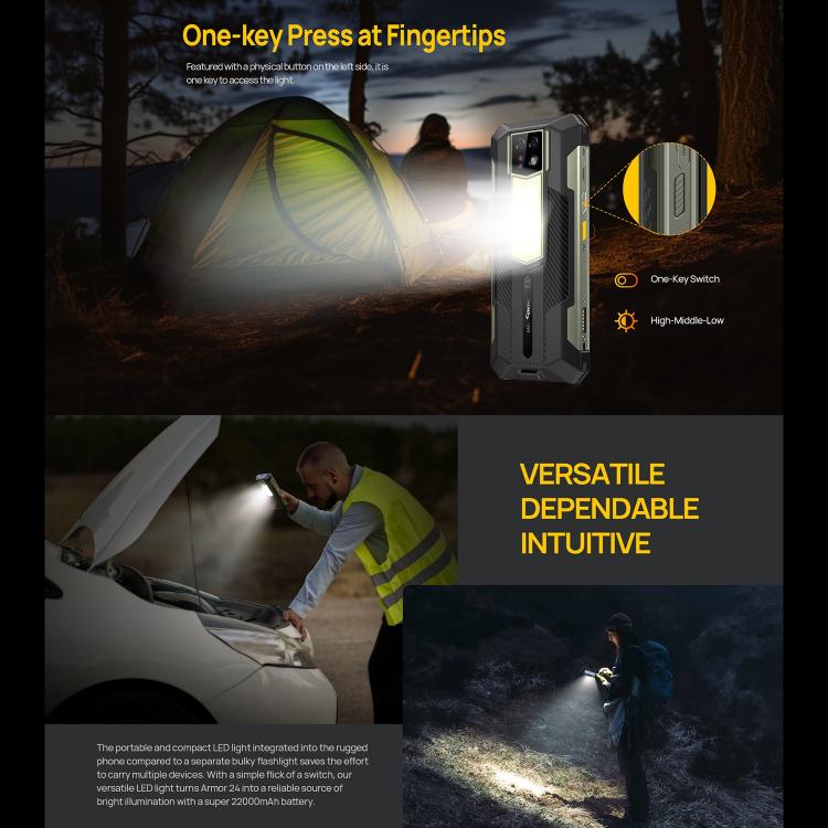 Ulefone Armor 24, Rugged Phone, Side Fingerprint, 22000mAh, 6.78 inch Android 14 MediaTek Helio G96 Octa Core, Network: 4G, NFC, Armor 24