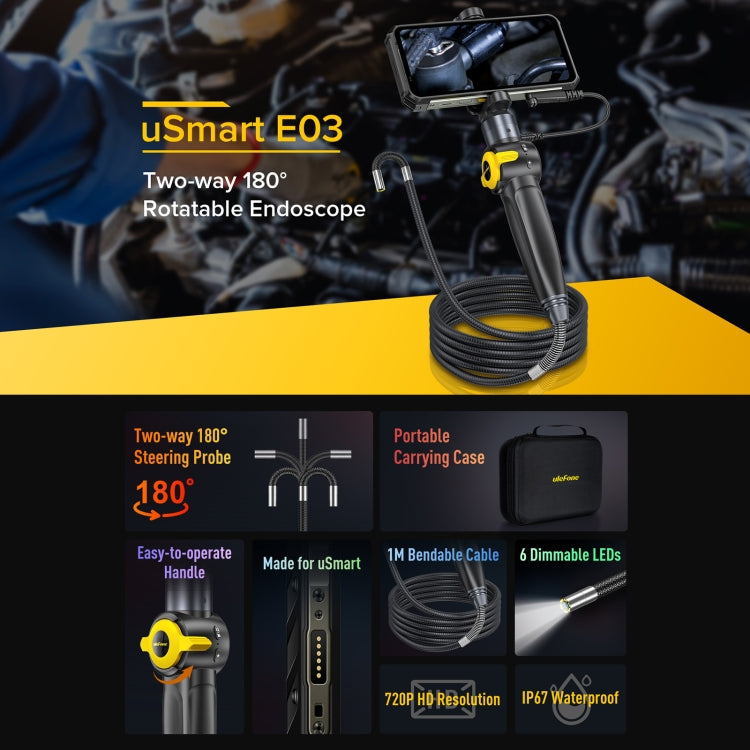 منظار داخلي دوار Ulefone uSmart E03 مقاوم للماء بمعيار IP67 لأجهزة Armor 24 / 21 / 19 / 18T / 18T Ultra / Armor Pad، uSmart E03