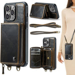 JEEHOOD C22 Series Zipper Wallet Leather Phone Case with Dual Lanyard, For iPhone 17 Pro Max, For iPhone 17 Pro, For iPhone Air, For iPhone 16 Pro Max, For iPhone 16 Pro, For iPhone 16 Plus, For iPhone 16, For iPhone 15 Pro Max