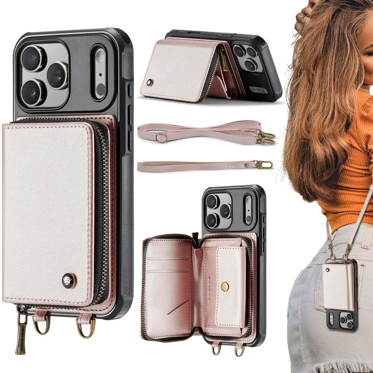 JEEHOOD C22 Series Zipper Wallet Leather Phone Case with Dual Lanyard, For iPhone 17 Pro Max, For iPhone 17 Pro, For iPhone Air, For iPhone 16 Pro Max, For iPhone 16 Pro, For iPhone 16 Plus, For iPhone 16, For iPhone 15 Pro Max