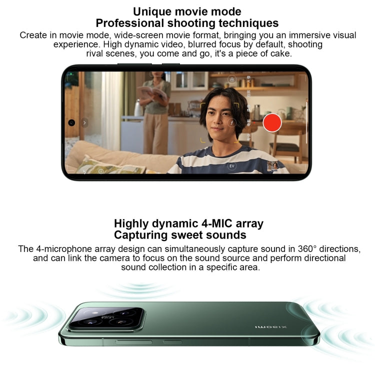 Xiaomi 14,  6.36 inch Xiaomi HyperOS Snapdragon 8 Gen 3 Octa Core 4nm up to 3.3GHz, NFC, Network: 5G, 12GB+256GB, 16GB+512GB, 16GB+1TB