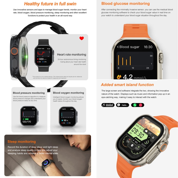 iW9 Ultra 2.04 inch Screen Smart Call Watch, BT Call / Heart Rate / Blood Pressure / Blood Oxygen