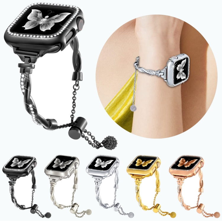 Twist Bracelet Diamond Metal Watch Band, For Apple Watch Series 4 44mm, For Apple Watch Series 4 40mm, For Apple Watch Series 3 38mm, For Apple Watch Series 3 42mm, For Apple Watch Series 2 42mm, For Apple Watch Series 2 38mm, For Apple Watch 42mm     ...