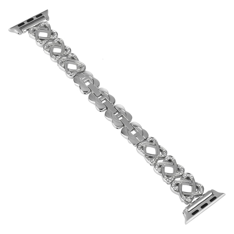 Hearts Crossed Diamond Metal Watch Band, For Apple Watch Series 4 44mm, For Apple Watch Series 4 40mm, For Apple Watch Series 3 38mm, For Apple Watch Series 3 42mm, For Apple Watch Series 2 42mm, For Apple Watch Series 2 38mm, For Apple Watch 42mm     ...