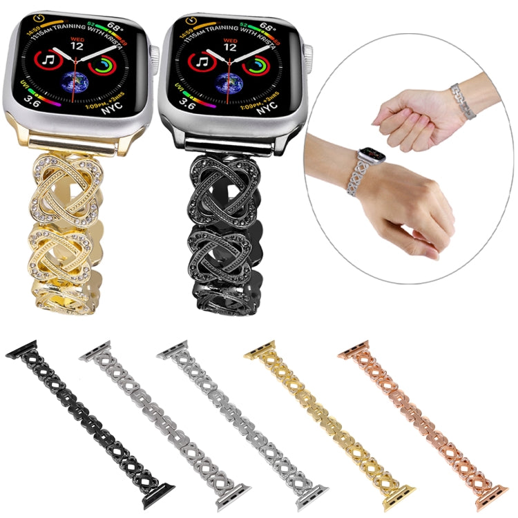 Hearts Crossed Diamond Metal Watch Band, For Apple Watch Series 4 44mm, For Apple Watch Series 4 40mm, For Apple Watch Series 3 38mm, For Apple Watch Series 3 42mm, For Apple Watch Series 2 42mm, For Apple Watch Series 2 38mm, For Apple Watch 42mm     ...