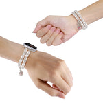 Beaded Dual Row Pearl Bracelet Watch Band, For Apple Watch Series 5 44mm, For Apple Watch Series 5 40mm, For Apple Watch Series 4 44mm, For Apple Watch Series 4 40mm, For Apple Watch Series 3 38mm, For Apple Watch Series 3 42mm                         ...