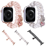Beaded Dual Row Pearl Bracelet Watch Band, For Apple Watch Series 5 44mm, For Apple Watch Series 5 40mm, For Apple Watch Series 4 44mm, For Apple Watch Series 4 40mm, For Apple Watch Series 3 38mm, For Apple Watch Series 3 42mm                         ...