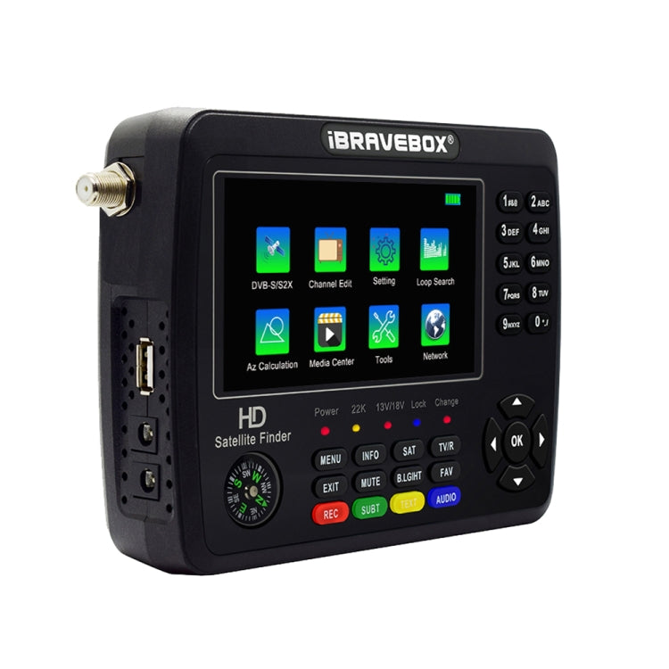 جهاز قياس إشارة الأقمار الصناعية الرقمي iBRAVEBOX V10 Finder Max بشاشة 4.3 بوصة، يدعم DVB-S/S2/S2X، قابس الاتحاد الأوروبي، الولايات المتحدة، المملكة المتحدة، أستراليا