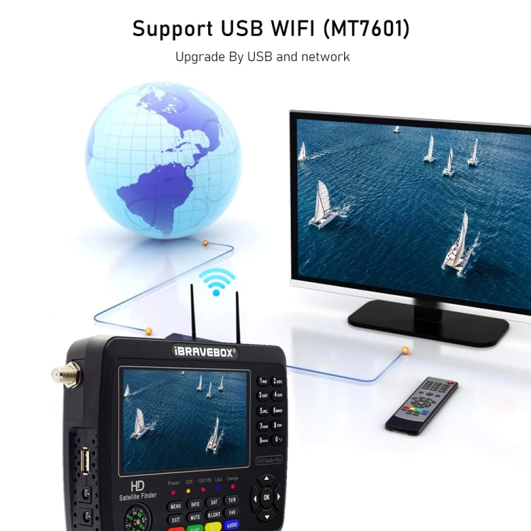 جهاز قياس إشارة الأقمار الصناعية الرقمي iBRAVEBOX V10 Finder Max بشاشة 4.3 بوصة، يدعم DVB-S/S2/S2X، قابس الاتحاد الأوروبي، الولايات المتحدة، المملكة المتحدة، أستراليا