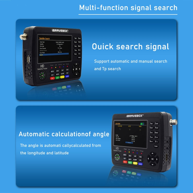 جهاز قياس إشارة الأقمار الصناعية الرقمي iBRAVEBOX V10 Finder Max+ بشاشة 4.3 بوصة، يدعم DVB-S/S2/S2X AHD، قابس الاتحاد الأوروبي، الولايات المتحدة، المملكة المتحدة، أستراليا