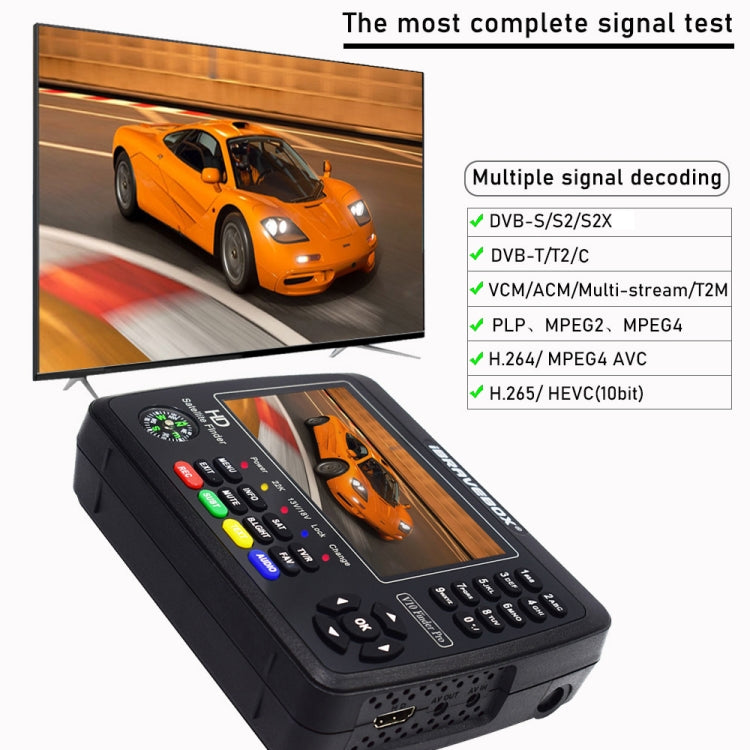 جهاز قياس إشارة الأقمار الصناعية الرقمي iBRAVEBOX V10 Finder Pro بشاشة 4.3 بوصة، يدعم DVB-S/S2/S2X/T/T2/C، قابس الاتحاد الأوروبي، الولايات المتحدة، المملكة المتحدة، أستراليا