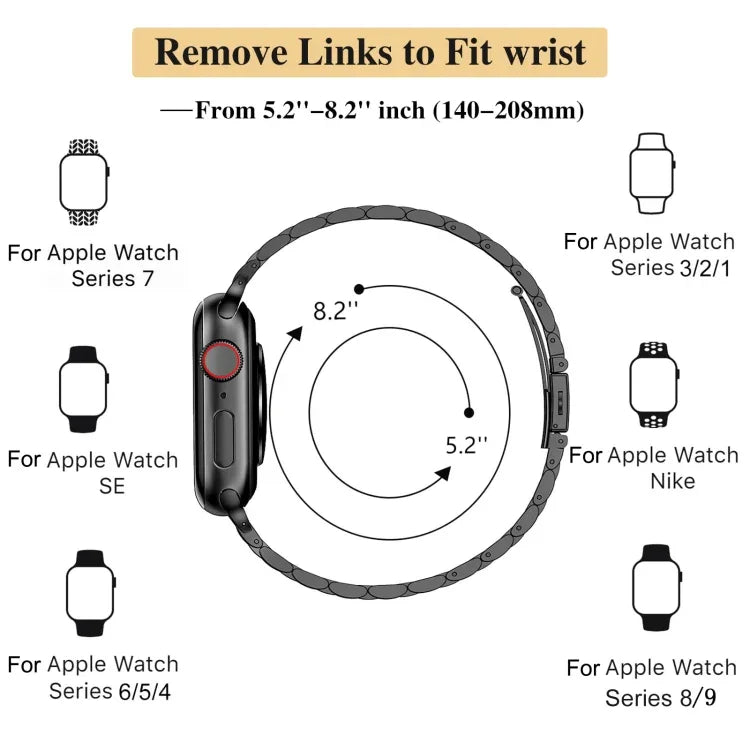 Slim Seven Bead Slingshot Buckle Metal Watch Band, For Apple Watch SE 2023 44mm, For Apple Watch SE 2023 40mm, For Apple Watch Ultra 2 49mm, For Apple Watch Series 9 45mm, For Apple Watch Series 9 41mm, For Apple Watch Ultra 49mm                       ...