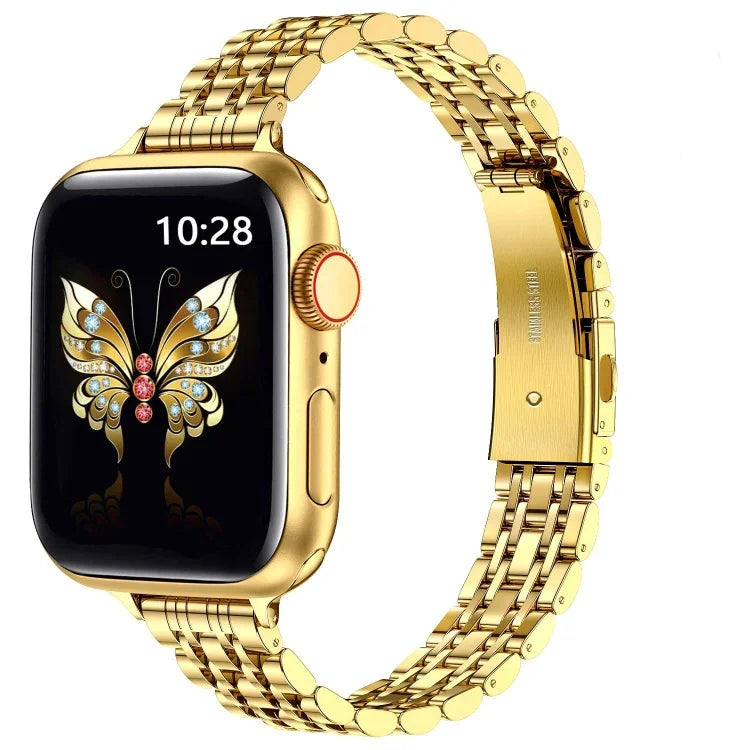 Slim Seven Bead Slingshot Buckle Metal Watch Band, For Apple Watch SE 2023 44mm, For Apple Watch SE 2023 40mm, For Apple Watch Ultra 2 49mm, For Apple Watch Series 9 45mm, For Apple Watch Series 9 41mm, For Apple Watch Ultra 49mm                       ...