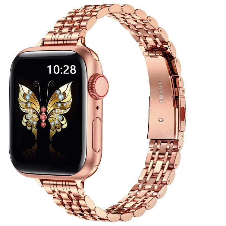 Slim Seven Bead Slingshot Buckle Metal Watch Band, For Apple Watch SE 2023 44mm, For Apple Watch SE 2023 40mm, For Apple Watch Ultra 2 49mm, For Apple Watch Series 9 45mm, For Apple Watch Series 9 41mm, For Apple Watch Ultra 49mm                       ...