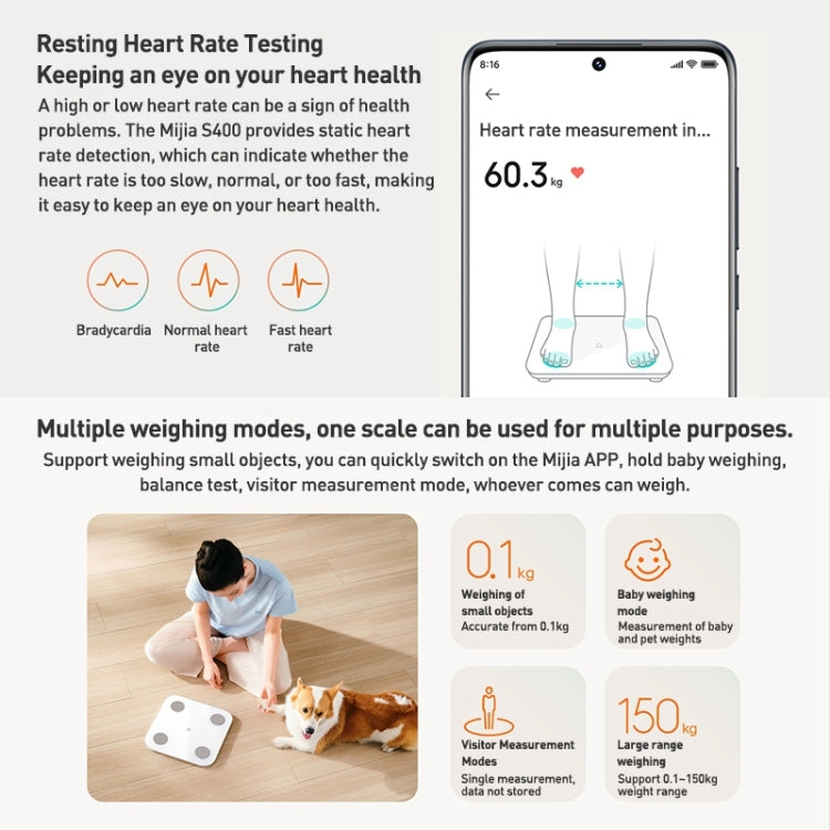 Original Xiaomi Mijia Smart Home Body Fat Scale S400 BT5.0 LED Display Dual Frequency Measurement, Body Fat Scale S400