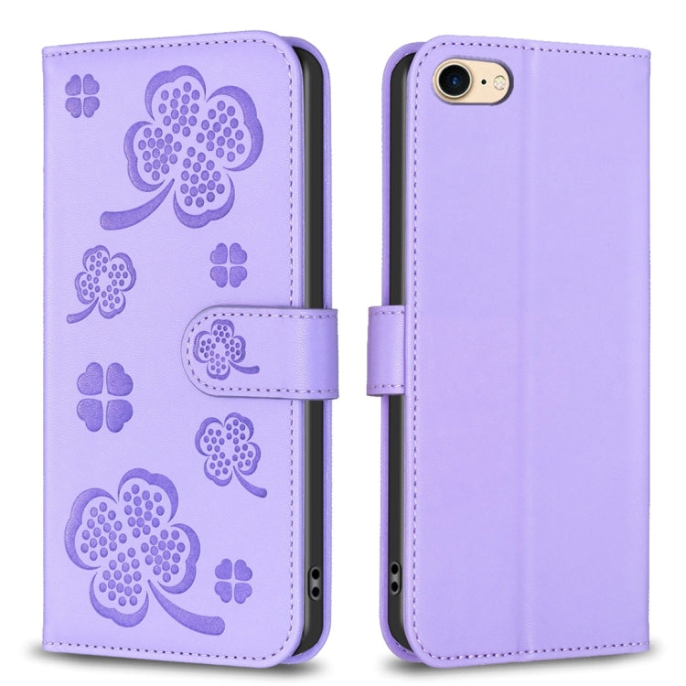 Four-leaf Embossed Leather Phone Case, For iPhone 7 / 8 / SE 2022, For iPhone 13 Pro Max, For iPhone 13 Pro, For iPhone 13, For iPhone 12 / 12 Pro, For iPhone 12 Pro Max, For iPhone 11 Pro Max, For iPhone 11